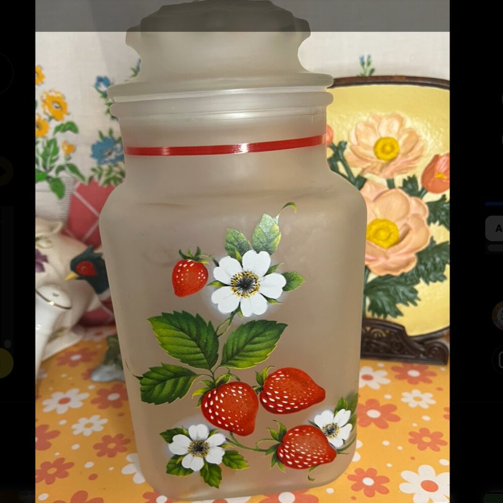 Vintage Westmoreland Strawberry Glass Canister- XLARGE